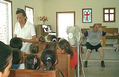 Steve tells a story; Esther translates