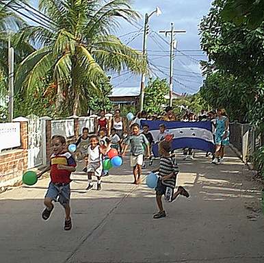 A jubilant bunch still, on the way back